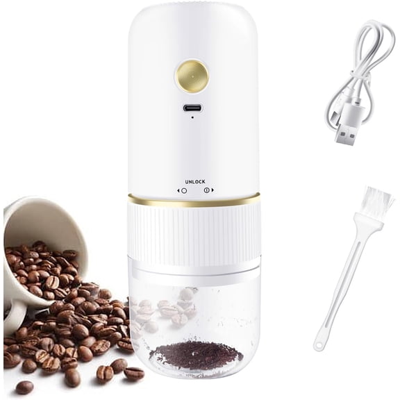 Portable Burr Coffee Grinder,Automatic Coffee Grinder with USB Type-C wireless charging design, Cordless Small Espresso Coffee Mill for Home Use, Travel, Camping, Office (White-A)