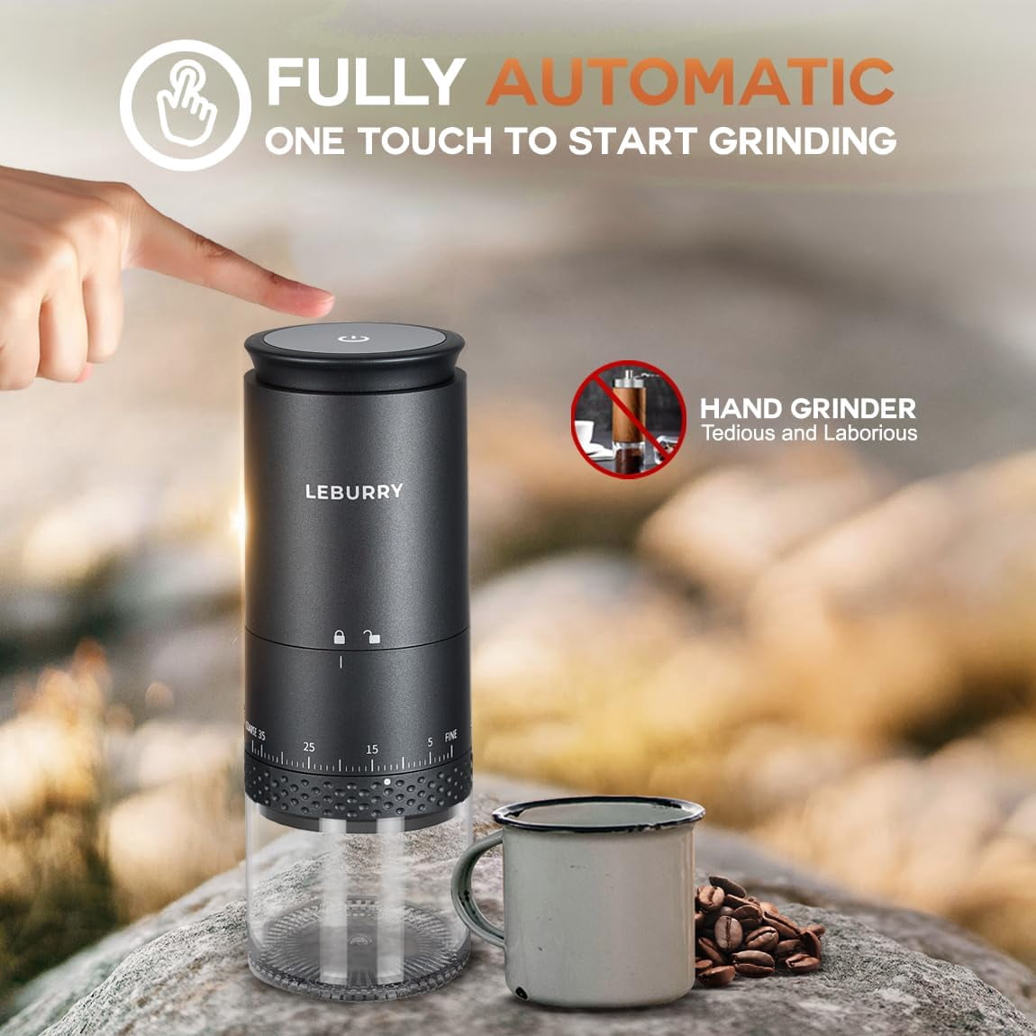 Portable Burr Coffee Grinder with Stainless Steel Conical Mill, 38 Adjustable Settings Cordless Rechargeable Electric Bean Grinder for Travel Camping Espresso Pour-Over French Press