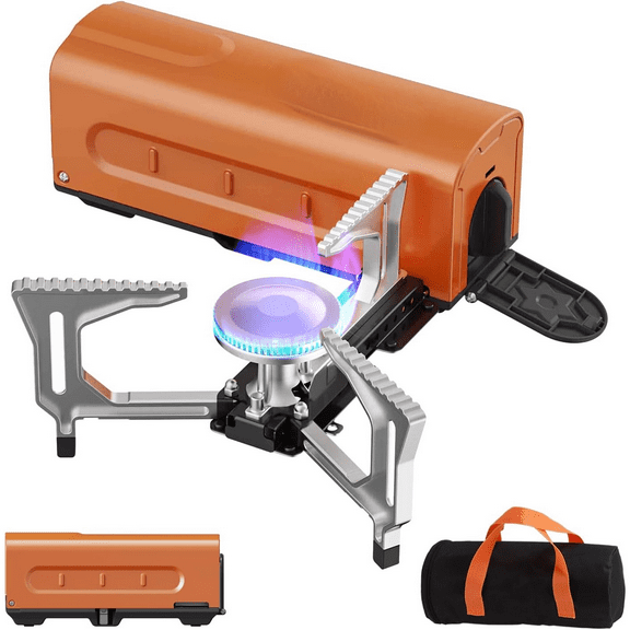 Portable Butane Gas Camping Stove - 7500 BTU Compact Folding Design with Carry Bag for Backpacking, RV Trips, Picnic & Outdoor Indoor Cooking, Orange