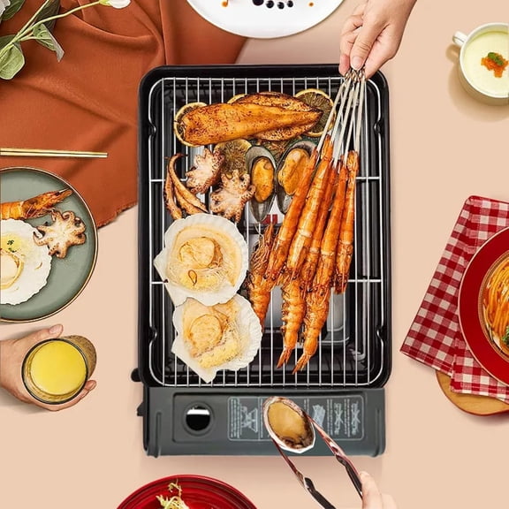 Portable Butane Stove - Compact Gas Grill Stove with Detachable Grate + Carry Case | Dual Tabletop BBQ for Camping, Korean BBQ, Tailgating | Fast Stainless Steel Outdoor Cooker