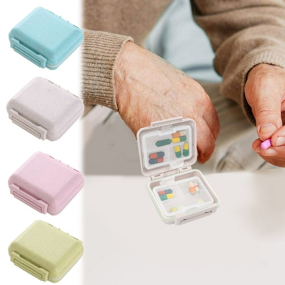 Portable C Storage Organizer Box, Six-Compartment Weekly Supplement Classifier, Travel Large-Capacity Plastic Pill Case, Blue/Yellow/Pink/Beige, 8x8x3 cm