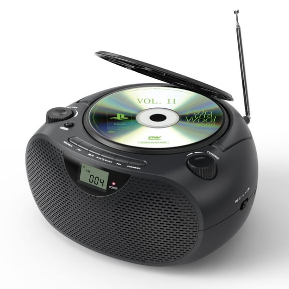 Portable CD Boombox with Bluetooth, USB, Radio, and Bass Boost - Black