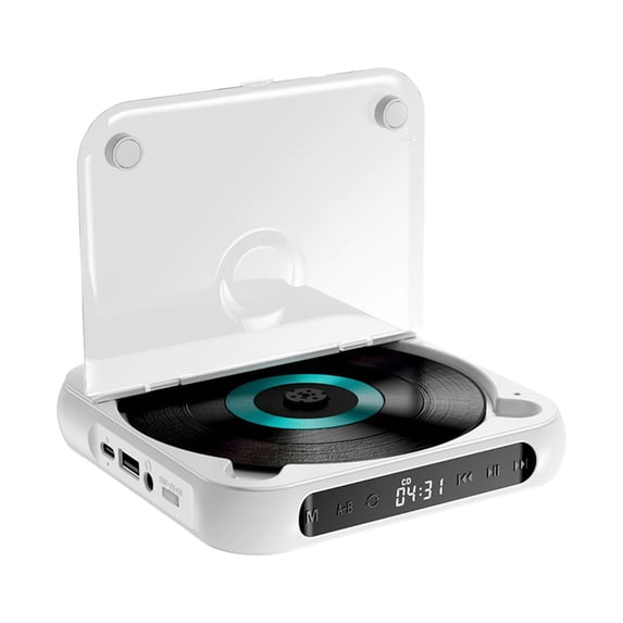 Portable CD Player with Bluetooth 5.3, Rechargeable CD Player for Home/Car, Built-in HiFi Speakers, Headphones, LCD Screen, Supports CD/USB and Repeat Modes, White