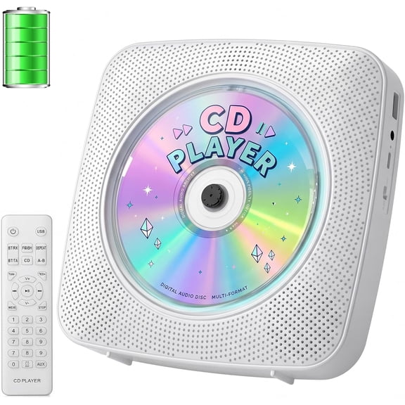 Portable CD Player Bluetooth: CD Players for Home Rechargeable Desktop Wall Portable CD Player with Bluetooth & Dual Speakers 1800mAh Boombox FM Radio USB Type-C MP3 Music Player (True Black)