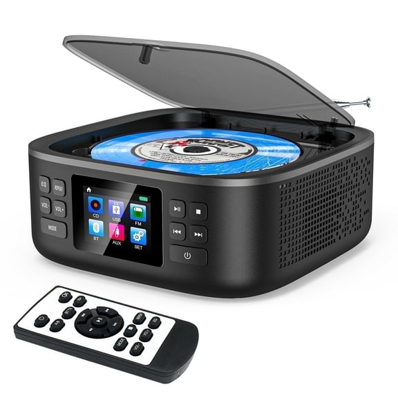 Portable CD Player Bluetooth, Desktop CD Player with Bluetooth Music Boombox Portable CD Players for Home FM Radio & Bluetooth Speaker LED Screen Built-in Dual Speakers