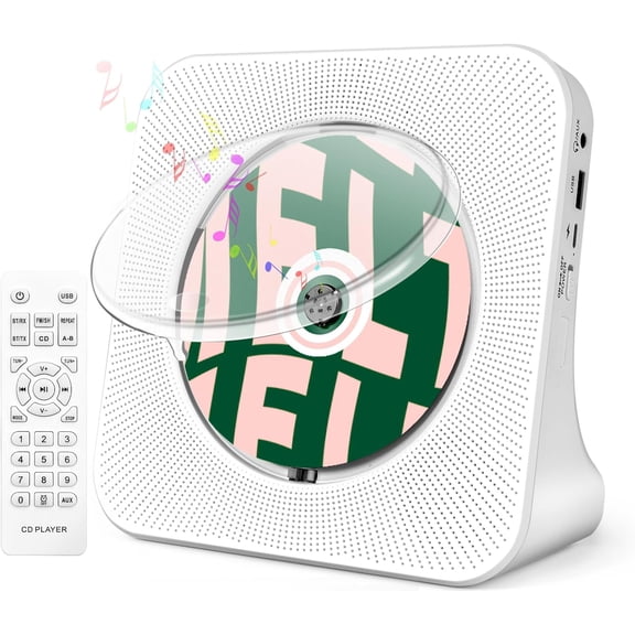 Portable CD Player with Bluetooth, Hi-Fi Speakers & FM Radio | Bluetooth transmitter & receiver, Hi-Fi stereo sound, FM radio, USB & AUX, 5 CD formats, compact CD player for kids & seniors