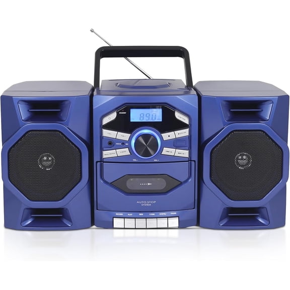 Portable CD Player Boombox with Cassette Player, Tape Recorder, AM/FM Radio, MP3 AUX Input, Detachable Speakers, AC/DC & Battery Operated – Stereo System for Home, Travel, Indoor & Outdoor Use