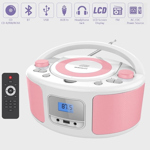 Portable CD Player Boombox with FM Radio Stereo Remote Control USB AUX Input Programmable Audio 4 AC Battery Powered