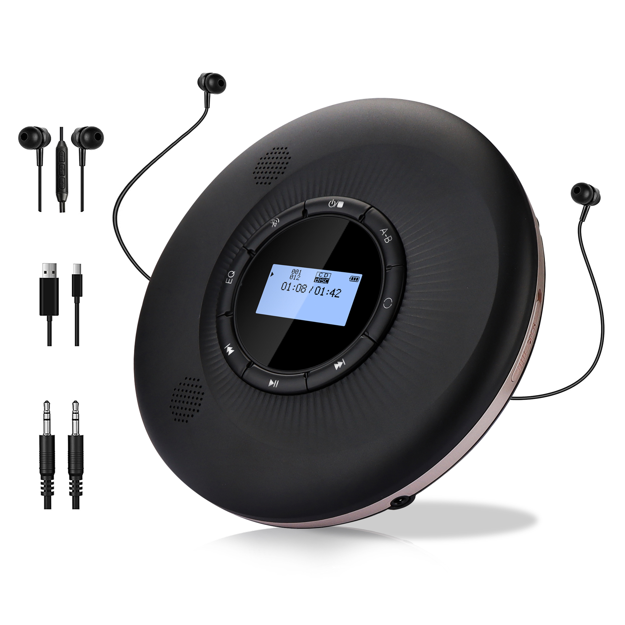 Portable CD Player, Built-in 1500mAh Rechargeable CD Player with ...