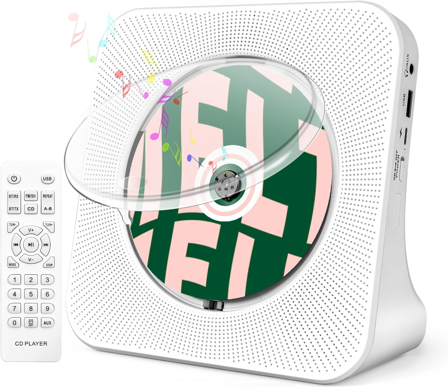 Portable CD Player for Home, Desktop with Speakers, Gift for Mom, Combo with Bluetooth/FM Radio/Stereo Sound/Remote Control/USB Drive/AUX/Timer/Repeat