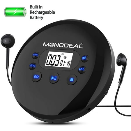 Portable CD Player, Monodeal Personal Compact Disc Player with Headphone Jack, Anti-Skip/Anti-Shock Small Music CD Walkman with Large LCD Display for Cars Adults Kids Students