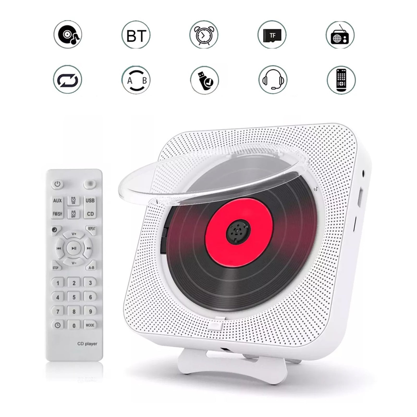 Portable CD Player Speaker Stereo CD Players LED Screen Wall Mountable CD Music Player With IR Remote Control FM Radio ,Easy to Use