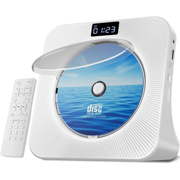 Portable CD Player for , Desktop CD Player with Stereo Speakers, FM Radio, , Display, AUX/Headphone Jack, Remote - White