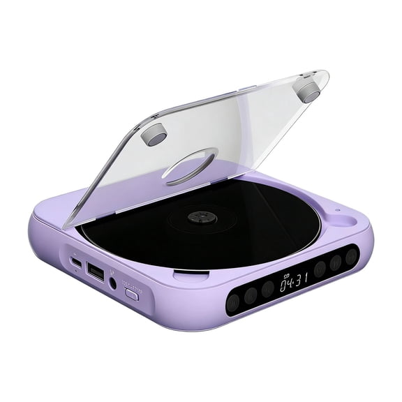 Portable CD Player with LED Display Bluetooth Rechargeable Battery and Clear Sound Ideal for Home and Outdoor - Color: Purple