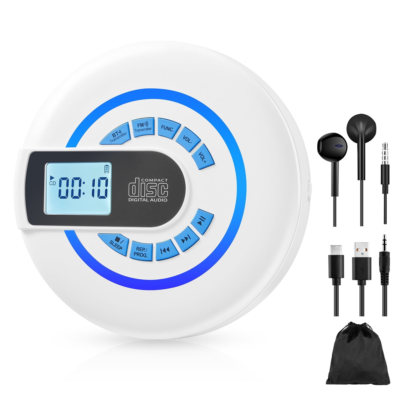 Portable CD player with Bluetooth,Rechargeable Walkman CD Player with FM Transmitter, Discman CD Player for Car.