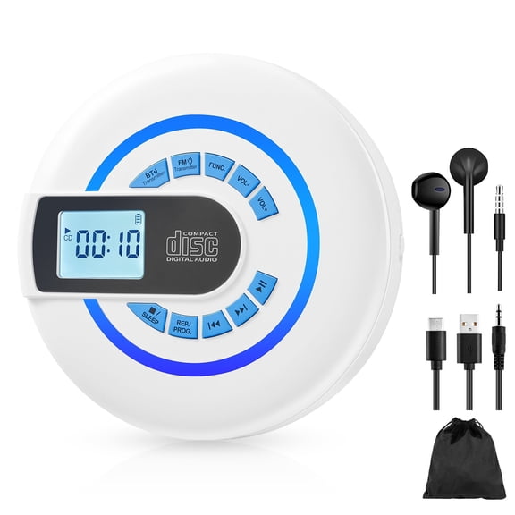 Portable CD player with Bluetooth,Rechargeable Walkman CD Player with FM Transmitter, Discman CD Player for Car.