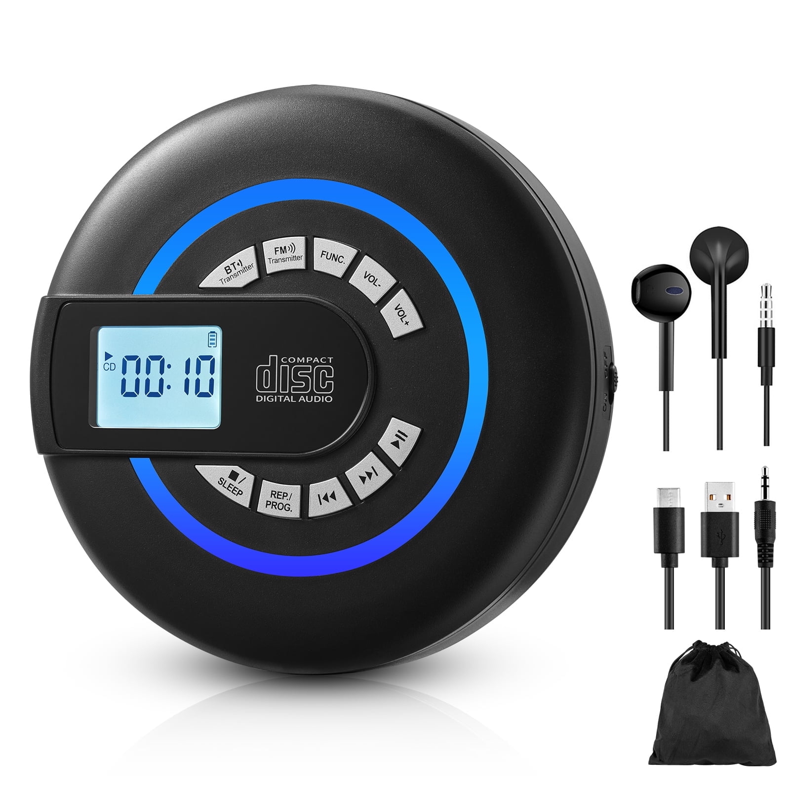Portable CD player with Bluetooth,Rechargeable Walkman CD Player with FM Transmitter, Discman CD Player for Car.