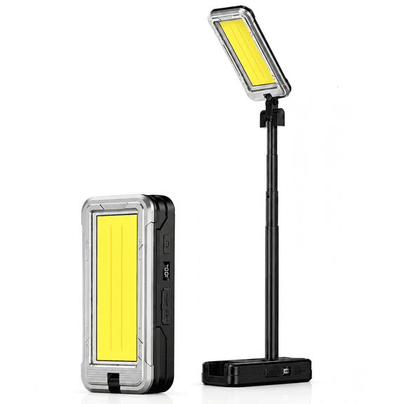 Portable COB Solar Work Light with 65cm Extendable Pole, LCD Battery Display, Tripod Mount, USB Power Bank Function, Red Emergency Strobe Light for Roadside Rescue