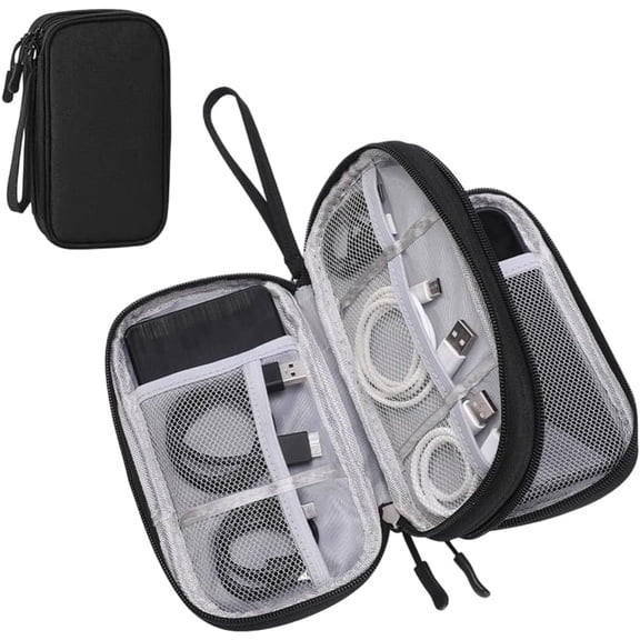 Portable Cable Organizer Travel Pouch, Waterproof Electronics Accessories Case for Charger Cord Headphone Phone, Gadget Storage Bag for Business Office(Black)DSF