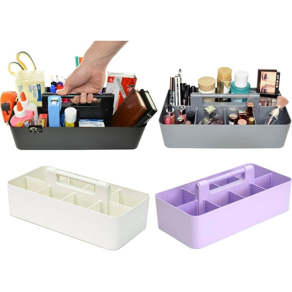 Portable Caddy Organizer - Stackable Plastic Caddy with Handle | Desk, Makeup, Dorm Caddy, Classroom Art Organizers (Made In Usa) (Black/Gray/Ivory/Lavender)