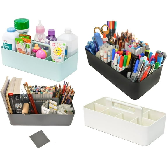 Portable Caddy Organizer - Stackable Plastic Caddy with Handle | Desk, Makeup, Dorm Caddy, Classroom Art Organizers (Made In Usa) (Mint/Ivory/Gray/Black)
