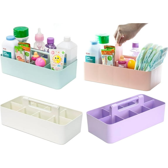 Portable Caddy Organizer - Stackable Plastic Caddy with Handle | Desk, Makeup, Dorm Caddy, Classroom Art Organizers (Made In Usa) (Mint/Pink/Lavender/Ivory)