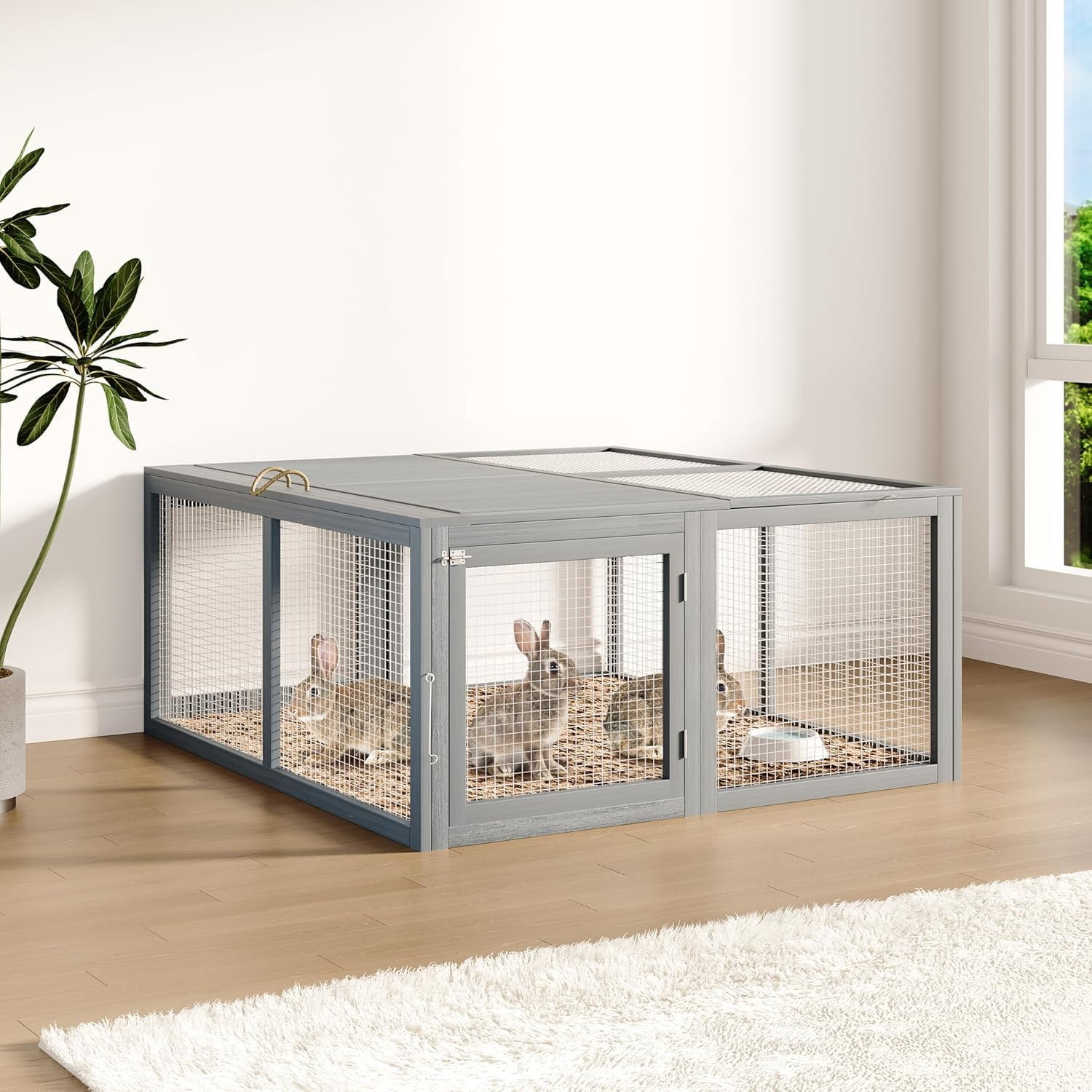 Portable Cages with Top and Side Doors – Portable No-Assembly Hutch for Chickens, Rabbits, and Pets – Collapsible Pine Pen – Indoor/Outdoor Use