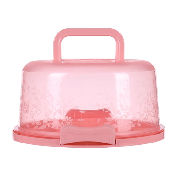 Portable Cake Carrier with Lid and Handle,Cupcake Storage Tray for Transport, 10" Round Cake Container Holder with Two Sided Base for Pies Nuts Fruit Cookies,Pink - 26X12.5CM