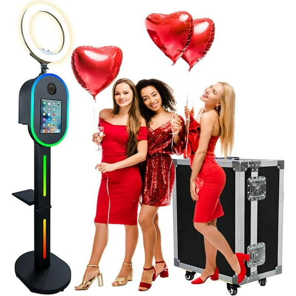 RDYMONKEY Home Photo Booth for iPad 10.2"-12.9" & DSLR with RGB Ring Light, Music Sync, APP Control,Studio Lighting Equipment- Choice of Cases for Rental Business &Party Event Supplies (Black)