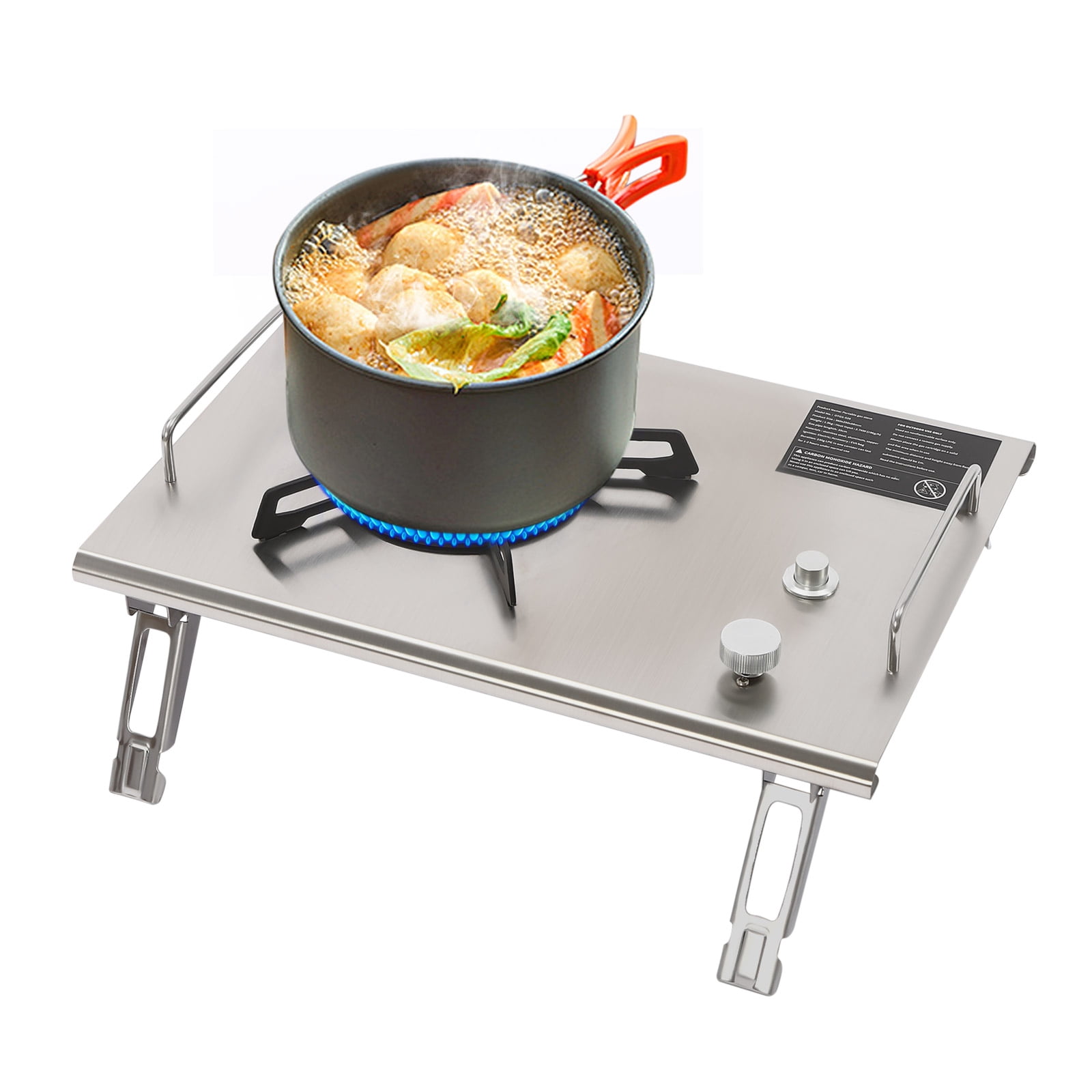 Portable Camp Stove Folding Single-Burner Gas Stove with Carrying Handle Electronic Ignition, Perfect for Camping, Hiking（Sliver）