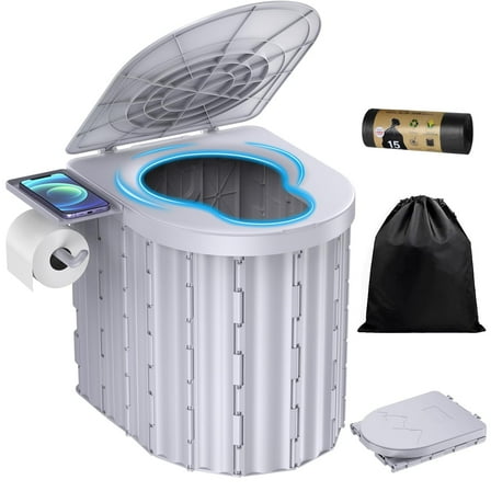 Portable Camp Toilet With Removable Paper Holder for Travel,Includes Waste Bag and Waterproof Storage Bag, 14"D x 12"W x 15"H, Bear Up To 450-500Lbs