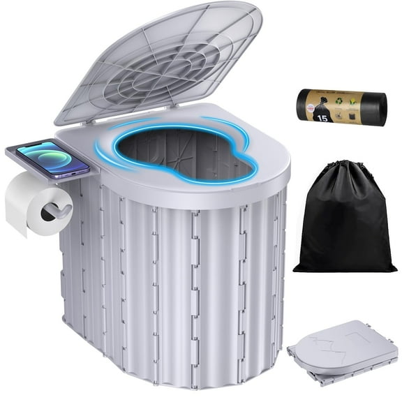 Portable Camp Toilet With Removable Paper Holder for Travel,Includes Waste Bag and Waterproof Storage Bag, 14"D x 12"W x 15"H, Bear Up To 450-500Lbs