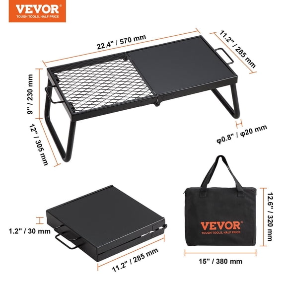 Portable Campfire Grill, 22.4" Heavy Duty Steel Mesh Grate with Legs & Carry Bag, Outdoor Cooking Rack for Fire Pit, Open Flame Grilling Durable Camp Cooking Equipment