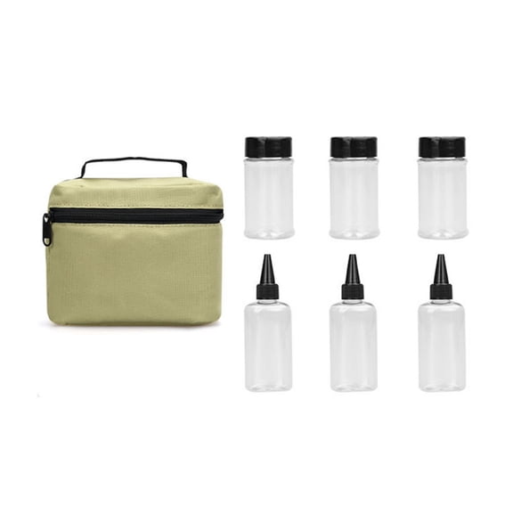 Portable Camping BBQ Seasoning Organizer Set, 7-Piece (6 Bottles + 1 Pouch)