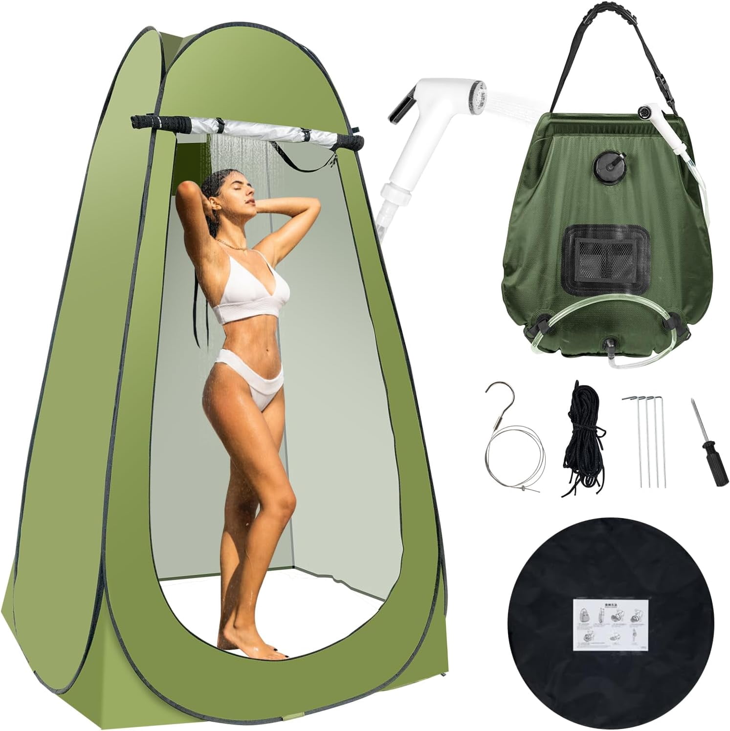 Portable Camping Privacy Tent, Outdoor Shower Tent Kit with 5 Gallon Shower Bag-(Nozzle Upgraded ...