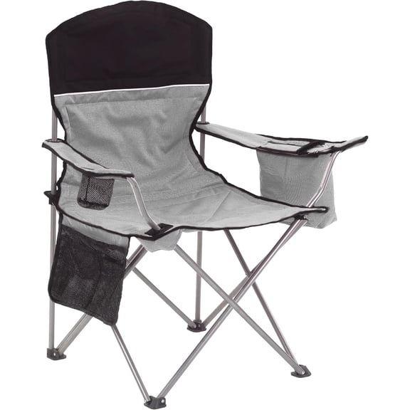 Portable Camping Chair with 4-Can Cooler, Cushioned Seat & Back with Side Pockets & Cup Holder, Carry Bag Included, Great for Camping, Tailgating, Firepits, Patio, & More