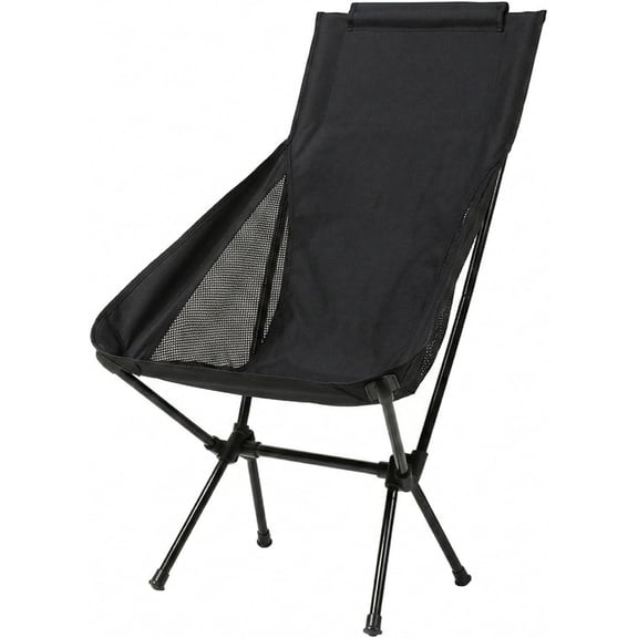Portable Camping Chair Foldable Outdoor Chair for Hiking Camp Backpacking Lawn Beach Fishing Picnic with Carry Bag (High-Back | Black)