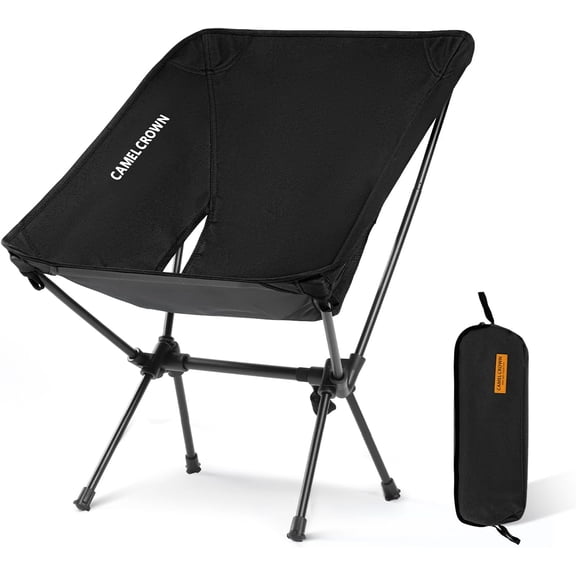 Portable Camping Chair Folding Compact Lawn Lightweight Backpacking Chair with Carry Bag for Outdoor Hiking Beach avel Picnic Festival Black