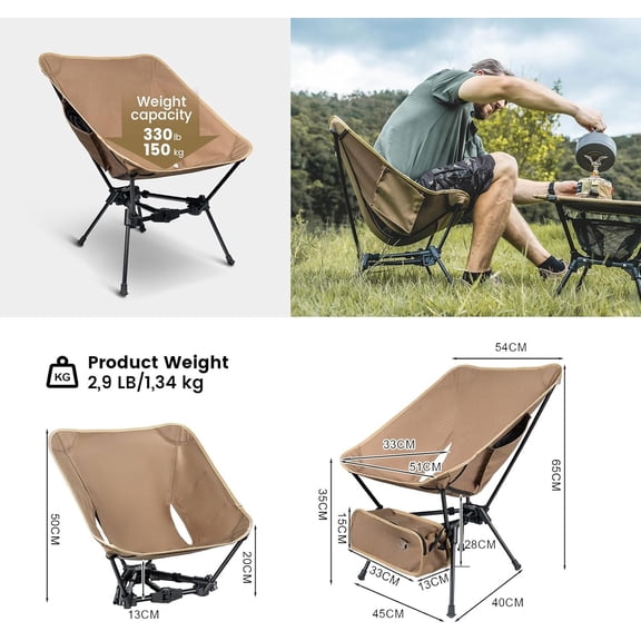 Portable Camping Chair, Lightweight Folding Backpacking & Hiking Seat, Compact and Strong Frame Supports 330 LBS, Perfect for Travel, Picnic & Outdoor Use