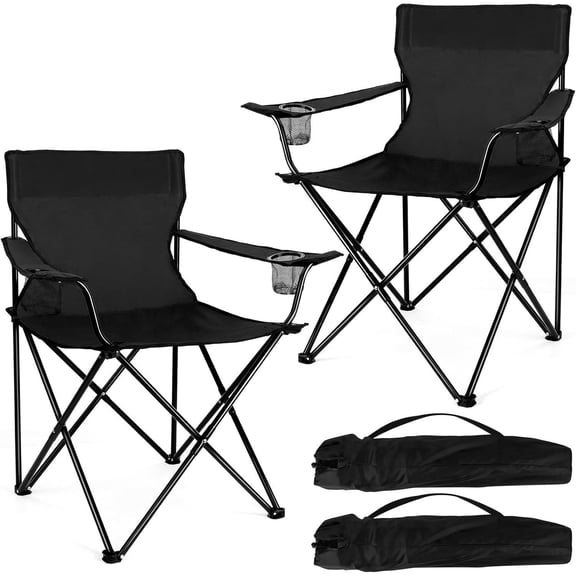 Portable Camping Chair, Outdoor Lawn Folding Chairs for Adults, Heavy Duty Large Foldable Chairs for Beach, Fishing, Tailgating Outdoor Sport, 2 Cup Holders & Carry Bag