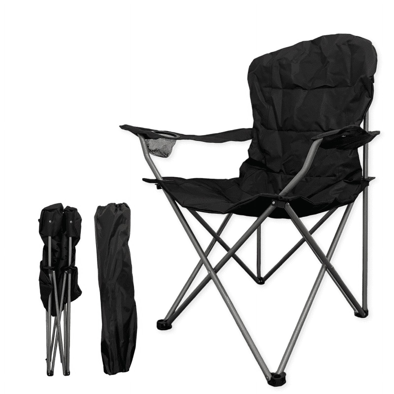 Portable Camping Chair, Oversized Padded Folding Chair with Carry Bag, Lightweight and Durable Outdoor Chair for Camping, Sports, and Lawn (Black)