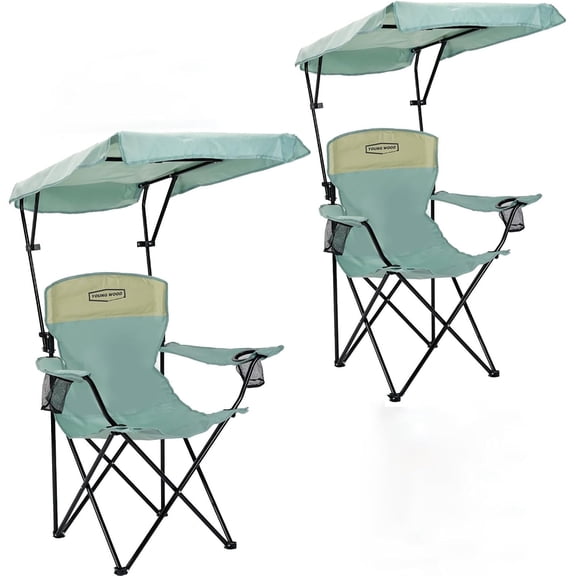 Portable Camping Chair with Adjustable Shade Canopy Foldable Lightweight Oversized Outdoor Chair Blue 2 Pack