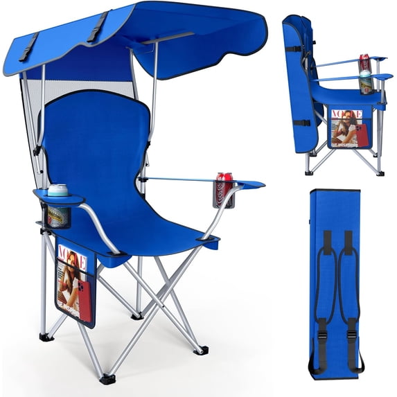 Portable Camping Chair with Canopy - Folding Chair with Canopy, Durable 600D Oxford Canopy Chair for Camping, Beach, Picnics, Fishing & Sports