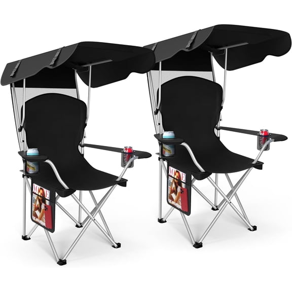 Portable Camping Chair with Canopy - Folding Chair with Canopy, Durable 600D Oxford Canopy Chair for Camping, Beach, Picnics, Fishing & Sports