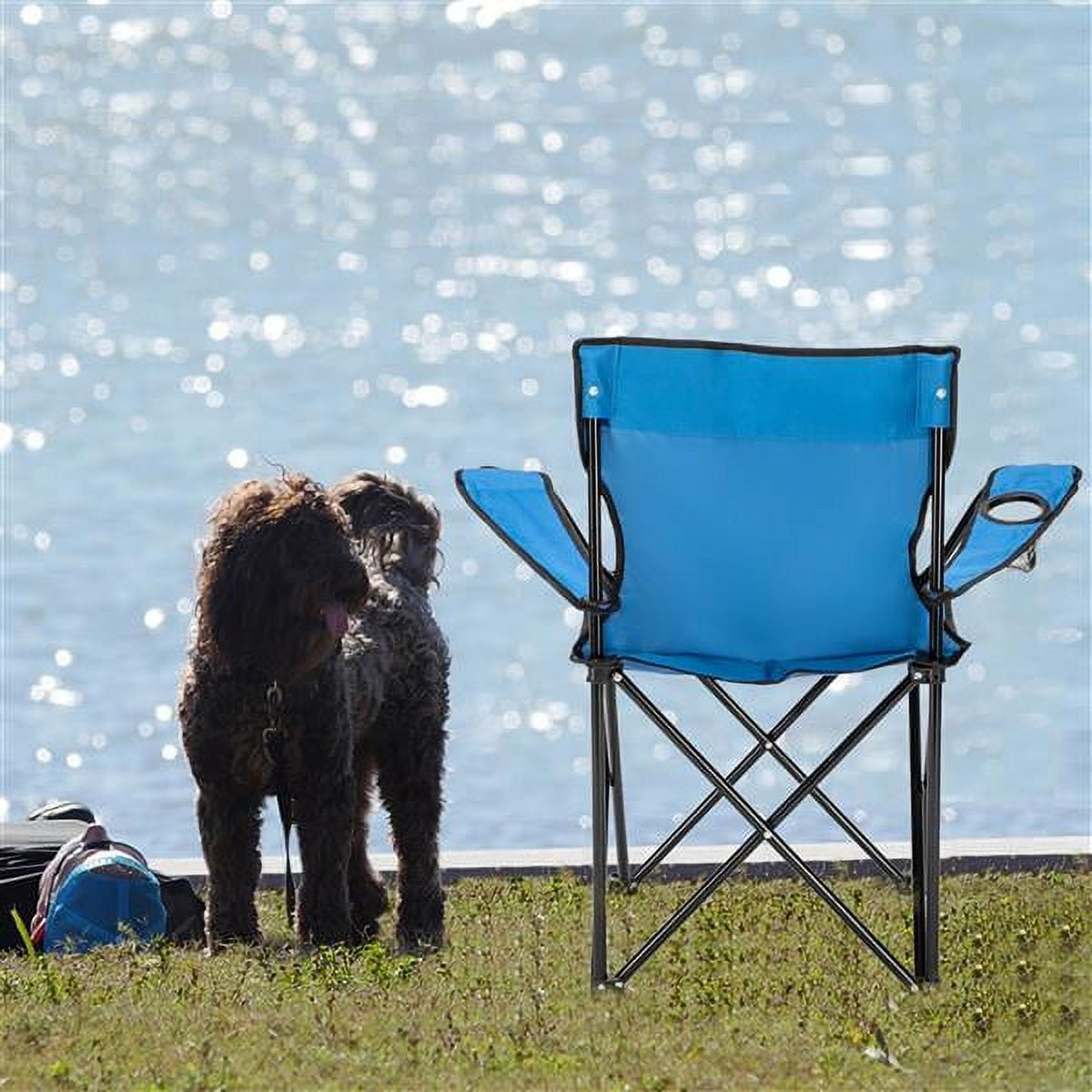 Portable Camping Chair with Cup Holder, Blue Foldable Chair for Fishing,  1PCS,19.69 x 19.69 x 31.50 in