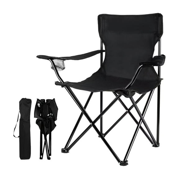 Portable Camping Chairs Folding Lawn Chair Outdoor Lightweight Beach Chair with Cup Holder & Carry Bag for Outside Sports, Fishing, Hiking, Travel, Picnic, Backyard (Black-Dark)