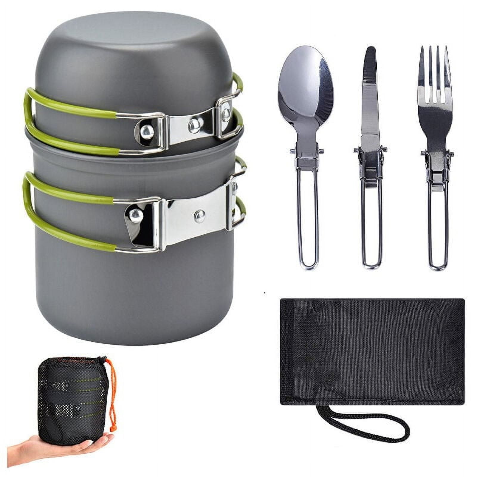 Portable Camping Cookware Kit with Stove, Compact Outdoor Cooking Set for 1-4 People, Compatible with Hiking/Fishing/Survival/Picnic
