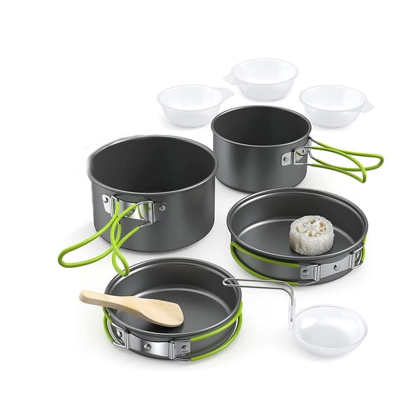 Portable Camping Cookware Pot Cooker Set, Camping Cookware Tableware Kit 2-3 Persons with Folding Spoon Fork Cutter Cup, Camping Cookware Set for Hiking Outdoor BBQ Picnic