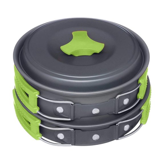 Portable Camping Cookware Set Iron Green Compact Backpacking Cooking Pots And Pans Combo Kit For Picnic Hiking 1 Pack