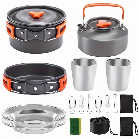 Portable Camping Cookware Set for 2-3 People, Camping Pot Frying Pan Kettle with Cutlery, Foldable Space Saving Outdoor Cooking Kit